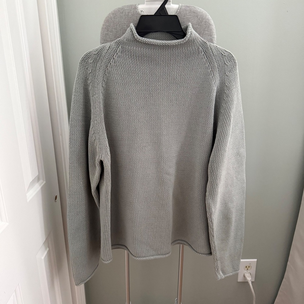 Vintage Banana Republic Y2K Roll Neck Sweater Large Sage Green Cotton Minimalist
